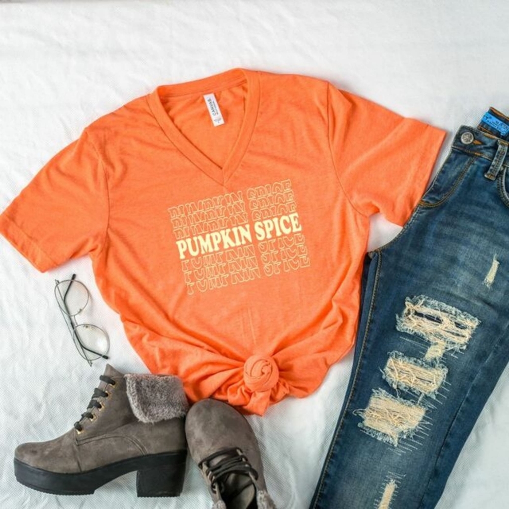 Pumpkin Spice Stacked V-neck Triblend Tee